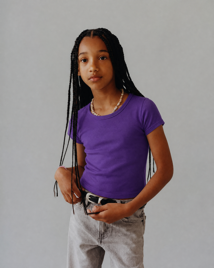 NONBRANDED YOUTH GIRLS SS  RIB CUFF TEE